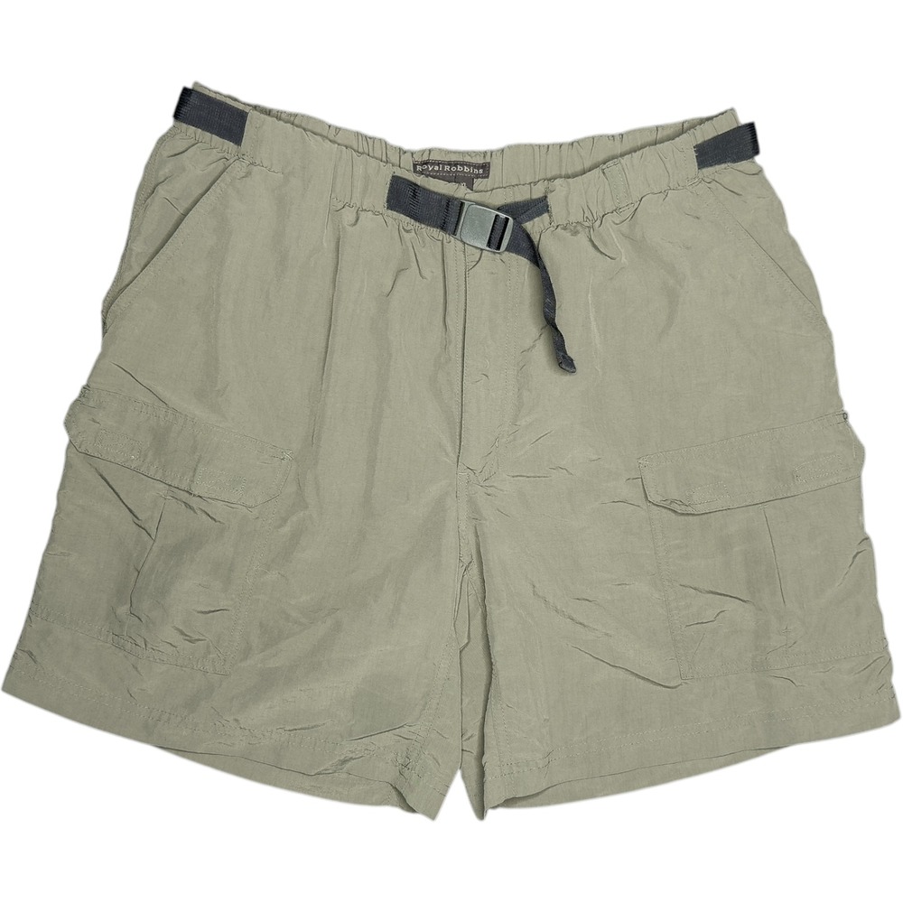 Royal Robbins Cargo Shorts Green Womens XL Belted Nylon Hiking Outdoors Gorpcore